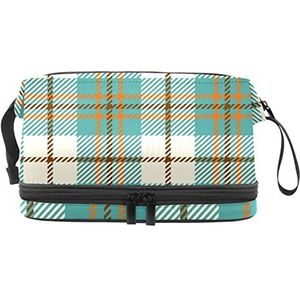 Grote capaciteit reizen cosmetische tas,Plaid Groen,Make-up tas,Waterdichte make-up tas Organizer, Meerkleurig, 27x15x14 cm/10.6x5.9x5.5 in
