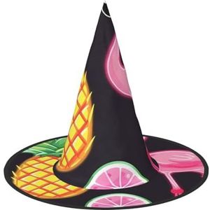 RLDOBOFE Heksenhoed, ananas, banaan, flamingo, bedrukte tovenaarshoed, uniseks, Halloween-hoed voor cosplay, feest, kostuumdecoraties