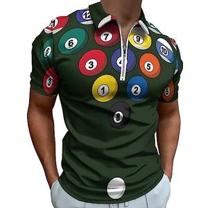 Kleurrijke Biljart Ballen Collectie Polo Shirt voor Mannen Casual Rits Kraag T-shirts Golf Tops Slim Fit