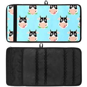 Potlood Wrap, Reizen Tekening Kleurpotlood Roll Organizer voor Artiest, Potloden Pouch Case Cartoon Head Koe