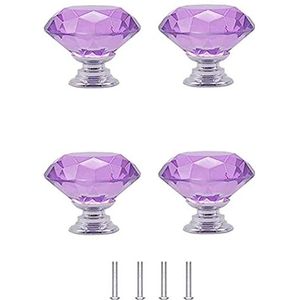 Glazen Lade Knoppen, 4 Stuks Kristal Aluminium Knoppen Ronde Basis Vormige Knop Lade Trekgreep Meubilair Garderobe Kast Dressoir Lichtblauw, 30x31mm (Color : Purple)