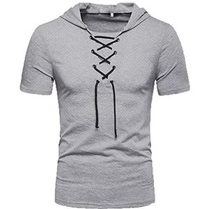 WAEKQIANG Fashion Casual Sport Tether korte mouwen zomer losse ademende mesh capuchon T-shirt voor heren, Lichtgrijs, XL