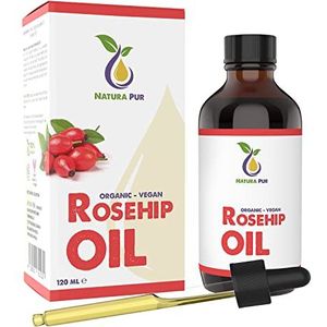 Rozenbottelolie 120ml, vegan - 100% koudgeperst - Rosehip Oil - Antiaging en antirimpel serum voor gezicht, lichaam, haar, huid, handen en massage - natuurlijke puur basisolie