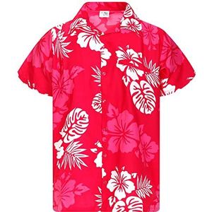 King Kameha Heren strandshirt korte mouwen Casual-Button-Down Hawaii-vakantie, Mono-hibiscus-design-roze-wit, XXL