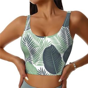 Groene Tropische Bladeren Print Comfortabele Vrouwen Sport Vest Yoga Workout Vest Voor Vrouwen Lichtgewicht Zomer, Zwart, S