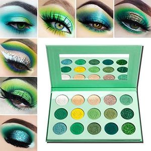 Oogschaduw Palet Groen Mat Glitter,Afflano Avocado-Green Eyeshadow Palette Make-up Zeer Gepigmenteerd Waterdicht,Kleurrijk Groen Metallic Shimmer Sparkle Travel Vegan Palette Oogschaduw 15 Kleuren