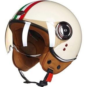 Vintage Open Motorfiets Halve Helm, 3/4 Motorhelm met Transparante Parasol, DOT/ECE Goedgekeurd 22-05, Jethelm voor Mannen en Vrouwen, Motor Crashhelm, Jethelm C,XL=59-60CM