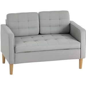 HOMCOM 2-zits bank, bank met opbergruimte, houten poten, gestoffeerde bank, dubbele bank met fluwelen look voor woonkamer, slaapkamer, lichtgrijs