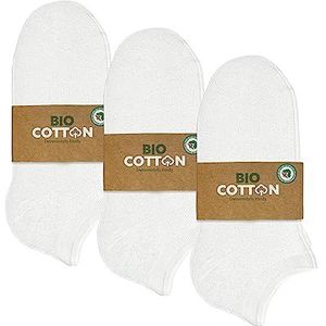 mehrstrumpf 8/12 paar kinderen 100% biologische teelt sneakersokken zonder naad huidvriendelijk katoen (model: Biolivia), 12 paar (wit), 31-34