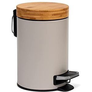 KAZAI.® 3 Liters Pedaalemmer - Taupe - Bamboe - Zachtsluitend
