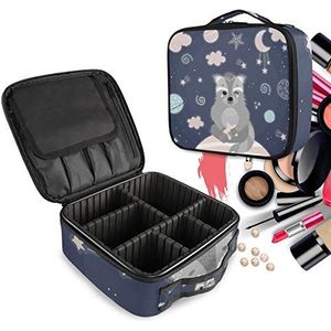 Blauwe cartoon maan nacht ster make-up tas toilettas rits make-up make-up tas organizer zakje voor gratis compartiment vrouwen meisjes