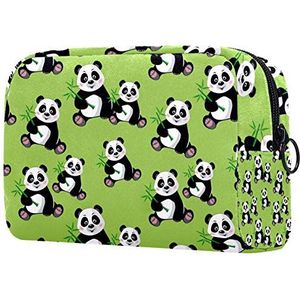 Travel Cosmetic Organizer Cute Panda Bamboo Green Pattern for Women Makeup Bag Toilettassen met ritssluiting