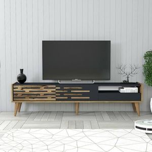 Dmora Alnilam Sideboard, woonkamerkast, lage kast voor televisie, wandbasis, 180 x 45 x 35 cm, antraciet en walnoot