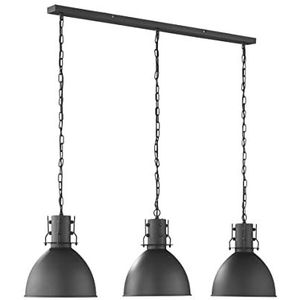 Fischer & Honsel Hanglamp Londen, 3 lichtpunten, hanglamp 3xE27-fitting max. 40 Watt, hanglamp met metalen lampenkap in zandzwart mat & zilverkleurig, 130x30cm