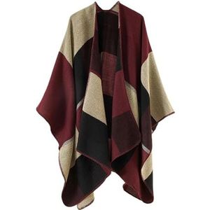 UBOHUZ Gebreide Winter Plaid Sjaal Vrouwen Vest Imitatie Kasjmier Poncho's Dikke Wrap Sjaal Voor Lente Herfst Winter, wijnrood, One size