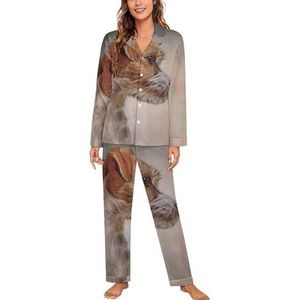 Jack Russell Terrier vrouwen lange mouw button down nachtkleding zachte nachtkleding lounge pyjama set S