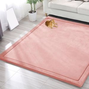 EN AyuL Groot dik Coral Velvet kleed voor baby's en kinderen, speelkleed, kruipkleed, tatami, yogamat, antislip vloermat, oefenpads (150 x 150 cm, roze)