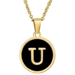 Dames 18K mode ronde roestvrijstalen letter hanger titanium staal 26 Engelse letter ketting (Style : U)