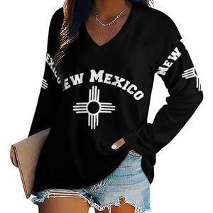 New Mexico Zia Symbool vrouwen Casual Lange Mouw T-shirts V-hals Gedrukt Grafische Blouses Tee Tops XL