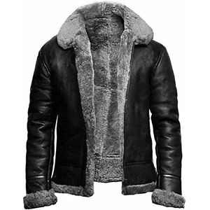 NLAVW Heren Flying Winterjas, Shearling leren jas, bomber warm vullend biker motorfiets bont jas jas jas