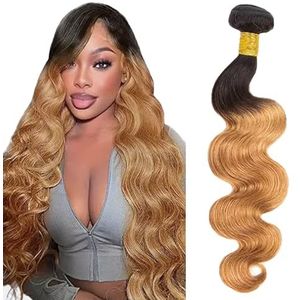 Lakaisa Body Wave Human Hair Bundles 100% Unprocessed Brazilian Remy Hair 1B27 Blonde Ombre Real Hair Extensions Sew in Hair 1 Bundle No Smell for Woman 18 Inch