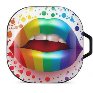 Regenboog lippen oordopjes hoesje compatibel met Samsung hard shell beschermhoes zwart stijl