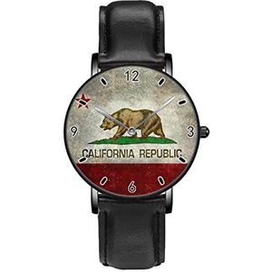 California Vintage Vlag Klassieke Patroon Horloges Persoonlijkheid Business Casual Horloges Mannen Vrouwen Quartz Analoge Horloges, Zwart
