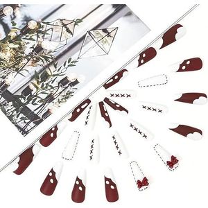 With Solid Glue, Nail Lamp,Christmas False Nails Long Fake Nails Red Bow Press On Nails Ballerina Acrylic Stick On Nails 24pcs For Women And Girls