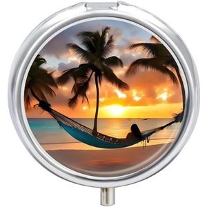 Kokosnoot Strand Zonsondergang Hangmat Pil Doos Pil Case Pil Organizer Geneeskunde Pil Organizer Wekelijkse Pil Organizer Pil Houder Kleine Pil Case Pil Containers Pil Houder voor Portemonnee