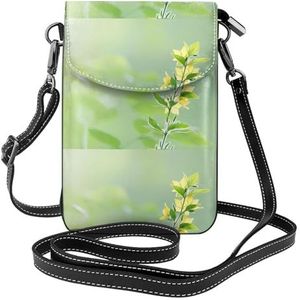 Bloeiende gele bloem lederen cross body flip telefoontas met afneembare schouderbanden, gebruikt voor reizen, dating, vakantiegeschenken, Zwart, Eén maat