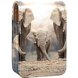 Afrikaanse olifant familie lipgloss houder lippenstift case draagbare mini lippenstift opbergdoos reizen lippenstift organizer case met spiegel voor vrouwen, Meerkleurig, 9.5x2x7 cm/3.7x0.8x2.7 in