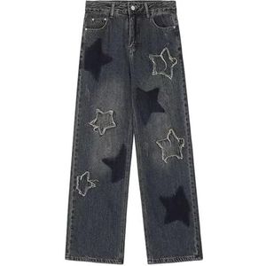 Retro Splicing Losse Wijde Pijpen Jeans voor Vrouwen, Y2k Leuke Kleding Tieners Cargo Broek,Blauw,L