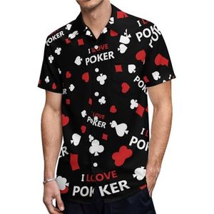 I Love Poker Herenshirts met korte mouwen, casual overhemden met knopen, zomertops met zak