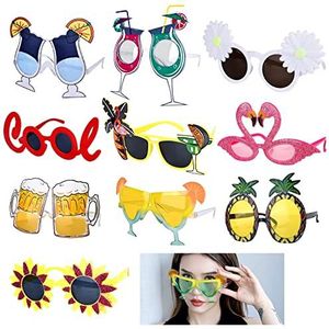 Vegena Partybril, feestzonnebril, grappige brillen, 10 paar, feestbril, carnavalsbril, tropische partyzonnebril, Hawaïaanse partybrillen, set voor zomerfeesten, accessoires, foto-rekwisieten