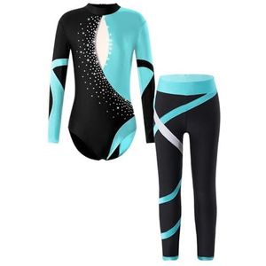 NUOYIXUAN Gymnastiekpak voor meisjes, lange mouwen, strass, ballet, gymnastiek, met leggings voor yoga, skaten, maat 12