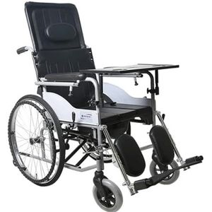 Semi-liggende rolstoelen Koolstofstalen rolstoel Afneembare hoofdsteun en voetsteun Transportrolstoel Opvouwbare rolstoelen