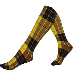 ASFgda Compressie Geel Grijs Zwart Plaid Print Sokken Voor Vrouwen & Mannen, 15-20mmhg (1 paar) Beste Ondersteuning Voor Hardlopen, Fietsen Werk En Fitness