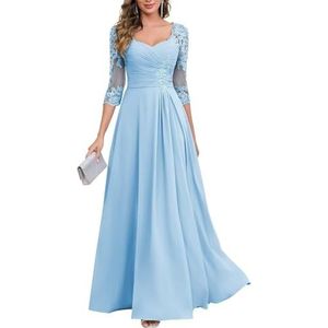 KIYNE Dames kanten applicatie chiffon moeder van de bruid jurken met mouwen V-hals geplooide avond formele jurk, Lichtblauw, 32