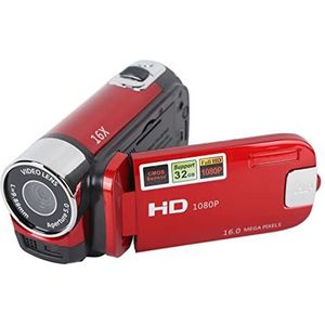 Videocamera-camcorder, 16x 1080P 30FPS Vlogging-camerarecorder met 2,7-inch TFT-draaibaar Scherm, Invullicht, Ingebouwde Luidspreker, Ondersteuning 32 GB, voor Reizen, Bruiloft (Rood)