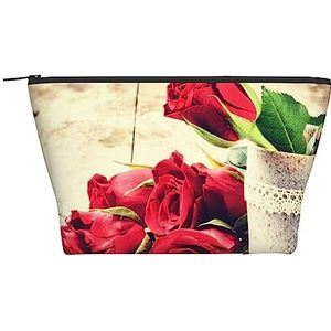 OPSREY Rode roos bloemen print make-up tas cosmetische tas draagbare waterdichte rits toilettas voor vrouwen reizen, zwart, één maat, Zwart, Eén maat
