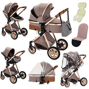 YAZOCO Kinderwagen 3 in 1 0-36kg Comfortabele compacte combi kinderwagen Off road luxe hoog landschap vier vouw cane kinderwagen Comfortabele accessoires zitting (KhakiName)