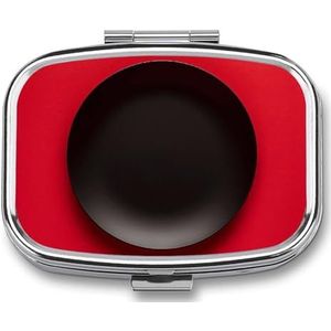 Pillendoosje Metaal met Spiegel, Rood Zwart Plaat Bedrukte Draagbare Pillencontainer, Reispillenorganisator voor Carry Opslag Verschillende Medicijnen