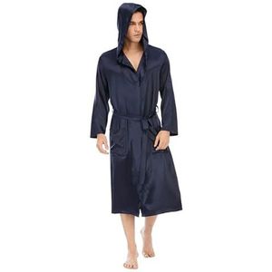 Mannen Pyjama Badjas Voor Lente En Herfst Lange Mouwen Gewaad Hooded Nachtkleding Kimono Hombre Badjas, Blauw, XL, Blauw
