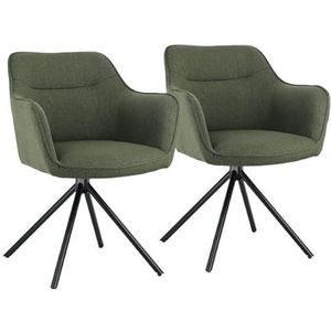 Happy Garden - Set van 2 DANNA stoelen in groene stof, schuimvulling, zwarte stalen poten - Comfortabel en elegant, ideaal voor je eetkamer of kantoor, modern en robuust ontwerp