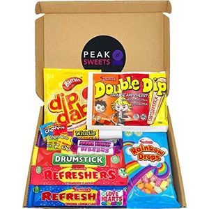 Peak Sweets Veganistische snoepdoos voor kinderen, retro snoepdoos met assortiment ouderwetse snoepjes, brievenbus, snoepjes, geschenkmand, swizzels, kauwrepen