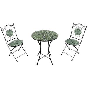 AXI Amélie 3-delige Mozaïek Bistroset Grijs/bruin | Bistro Set met tafel & 2 stoelen | Balkonset van metaal & Mozaïek design