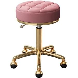 JAVPTAV Rolling Beauty Kruk Verstelbare Draaibare Opstellen Stoel met PU Lederen Zitting & Roestvrij Staal Frame voor Spa, Salon en Massage Gebruik (Roze)