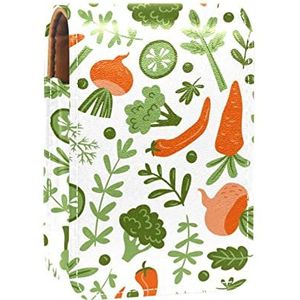 Draagbare Lipstick Case voor reizen, Mini Lipstick Opbergdoos met spiegel voor vrouwen dames, Lederen Cosmetische Pouch Wortelen plantaardige mooie, Meerkleurig, 9.5x2x7 cm/3.7x0.8x2.7 in