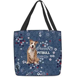 177 Strandtas, bruin en witte hond, trotse moeder, bloem, jeans-patroon, schoudertas, gepersonaliseerde hobo-tassen, casual strandtas voor vrouwen, reizen, school, 15 x 50 x 40 cm, Draagtas113,