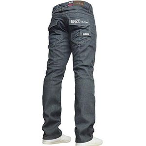 Enzo BNWT Nieuwe Heren Jeans Blauw Designer Branded Recht Gewassen Alle Taille & Maten, Gris - Grijs wassen, 32W X 34L
